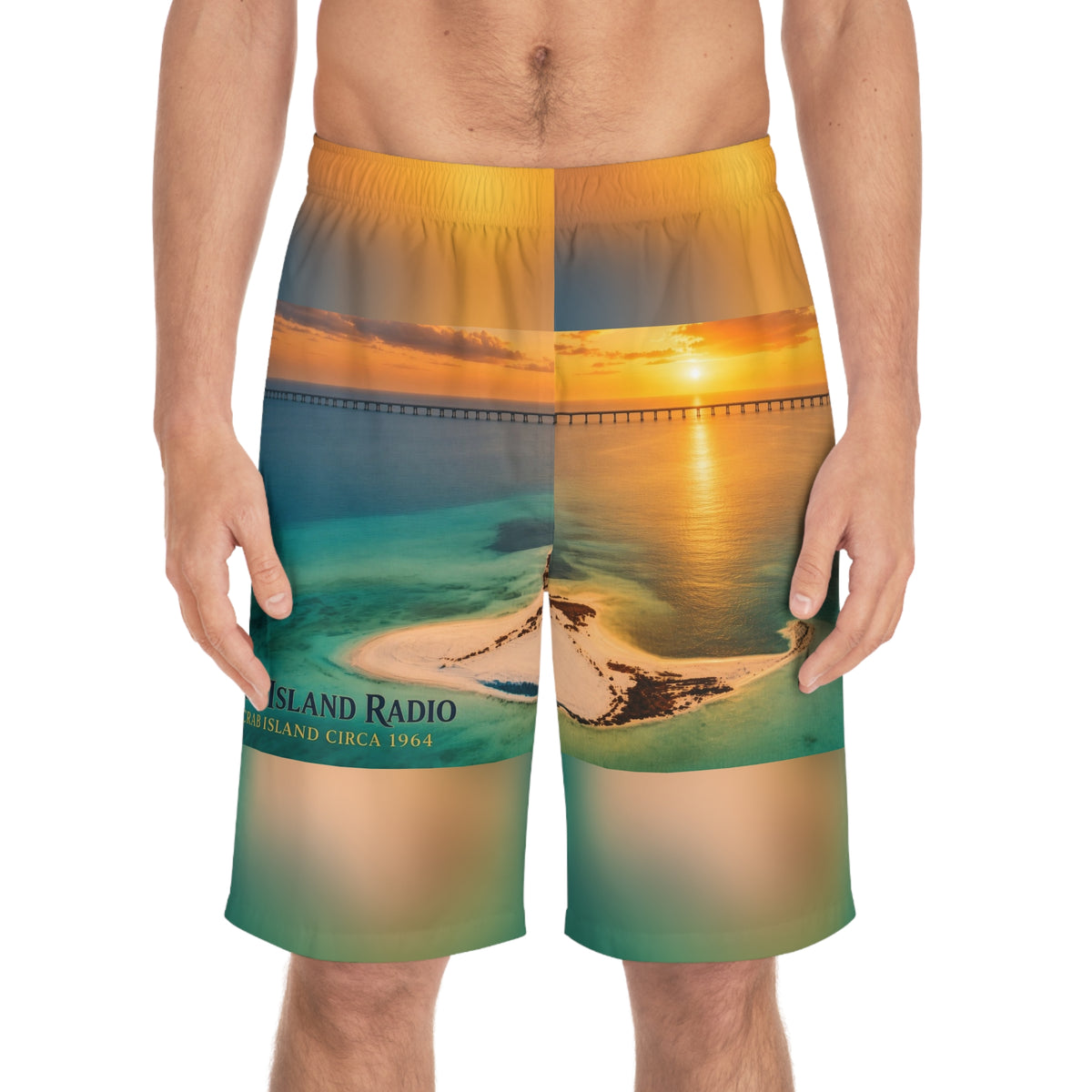 Crab Island Radio Island Sunset Wrap Board Shorts