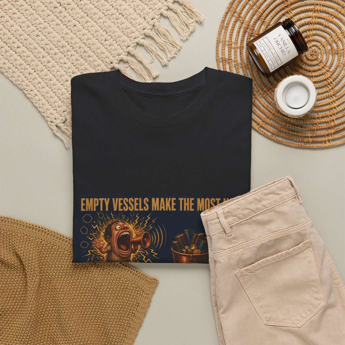 Empty Vessels Make the Most Noise T-Shirt - Funny Old Proverb Poster Tee (Male)