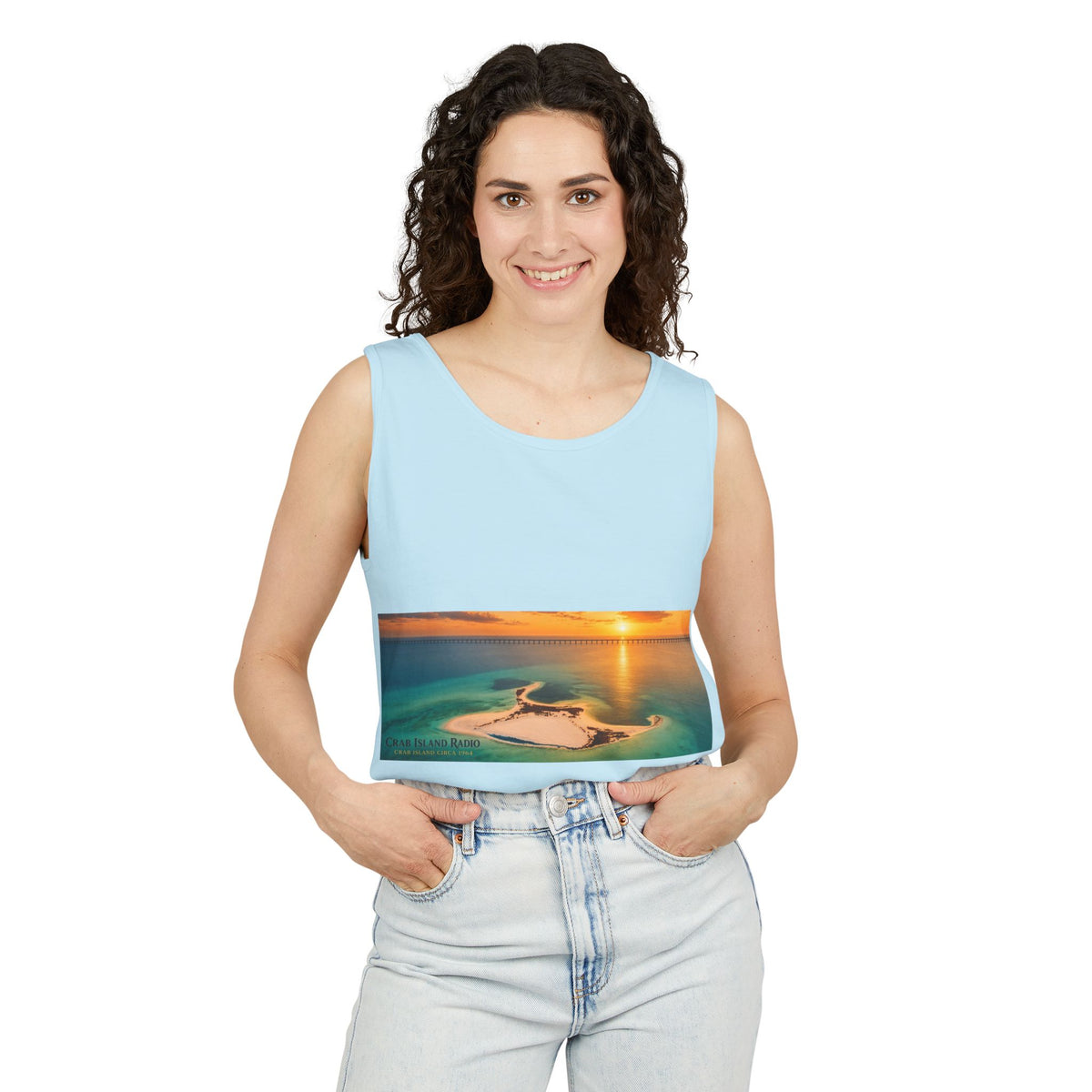 Crab Island Radio Men's Island Sunset Tank Top - Chambray