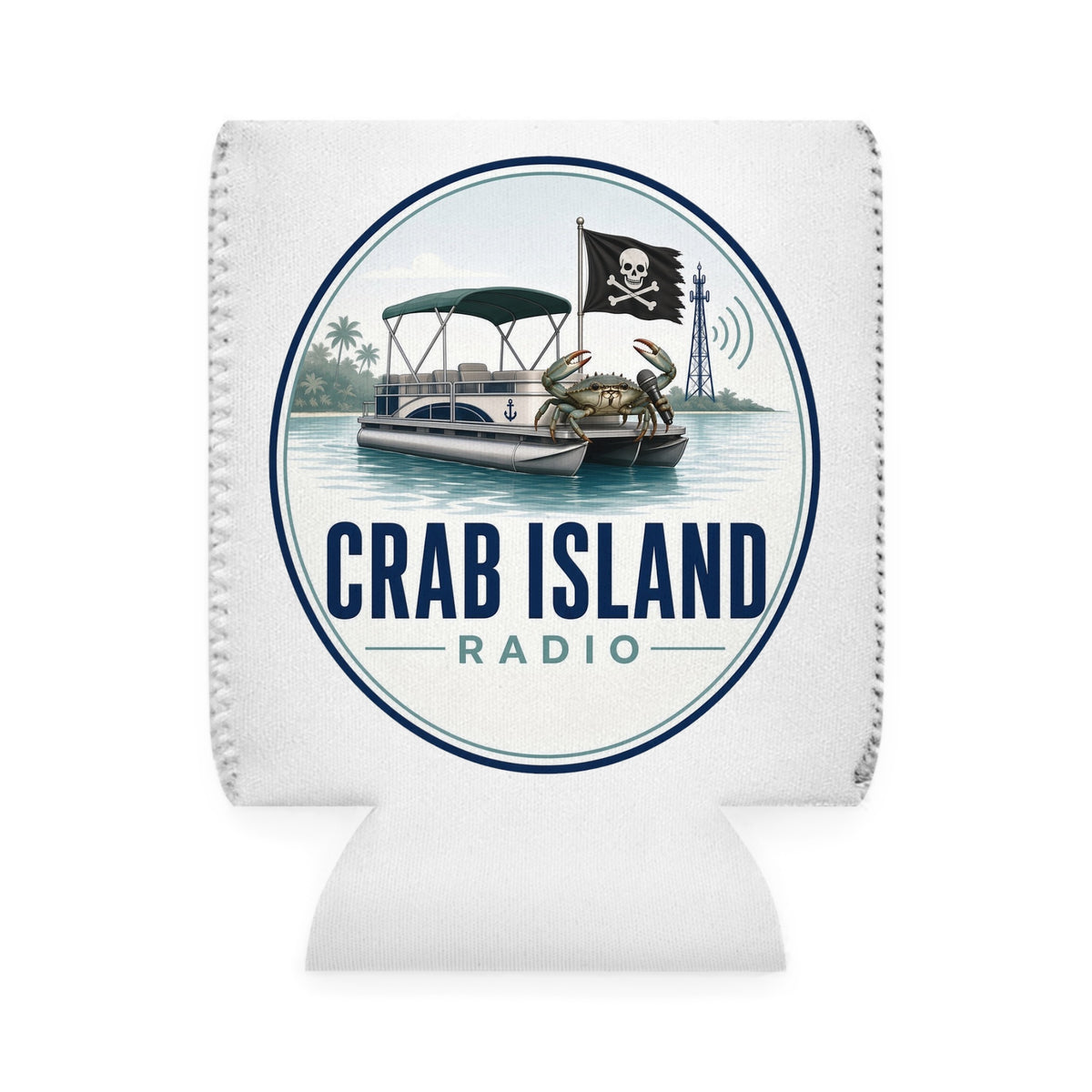 Crab Island Radio Badge Can Cooler