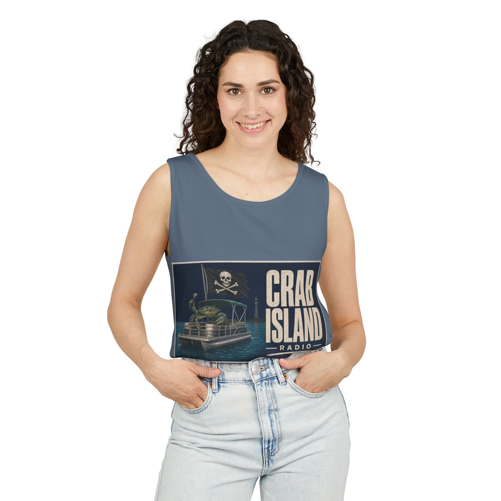 Crab Island Radio Men's Pirate Crab Tank Top - Blue Jean
