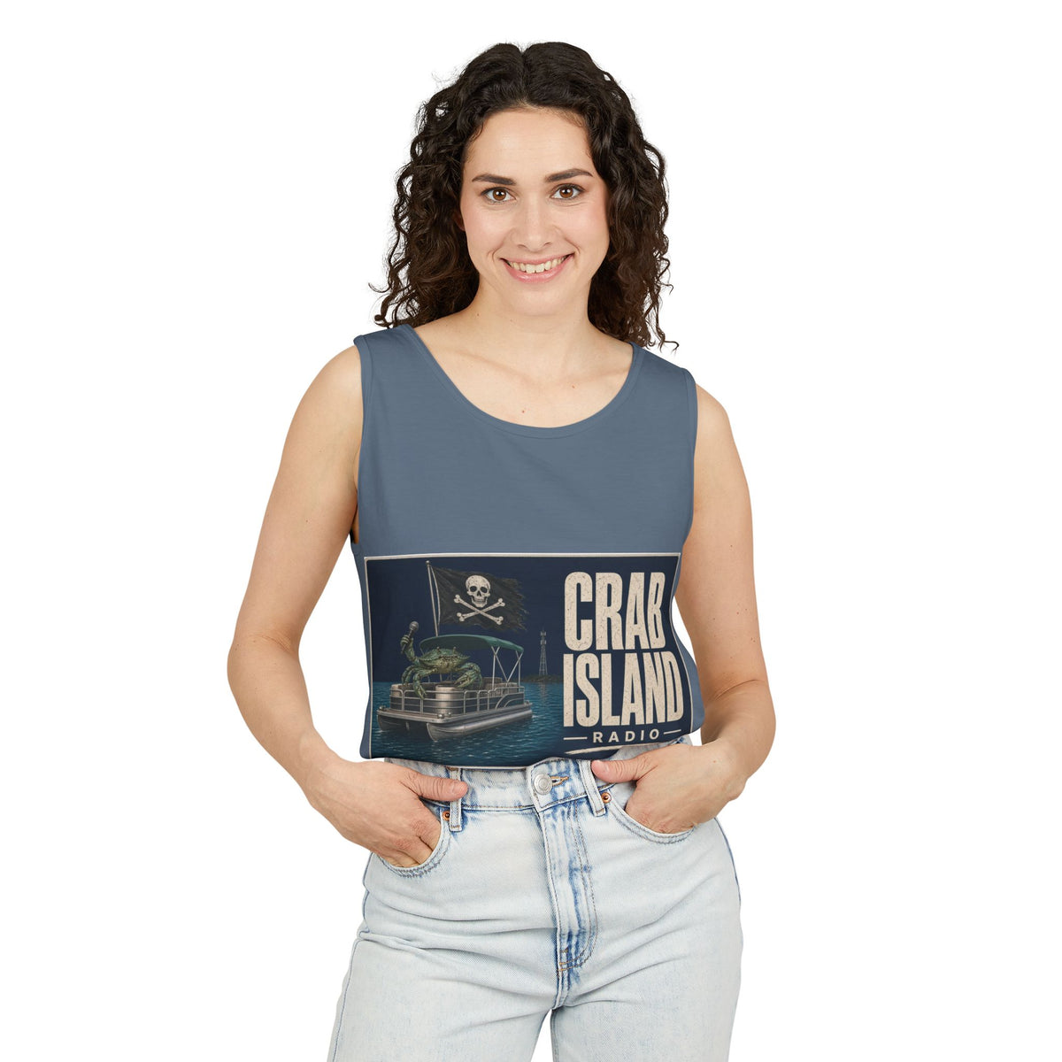 Crab Island Radio Men's Pirate Crab Tank Top - Blue Jean