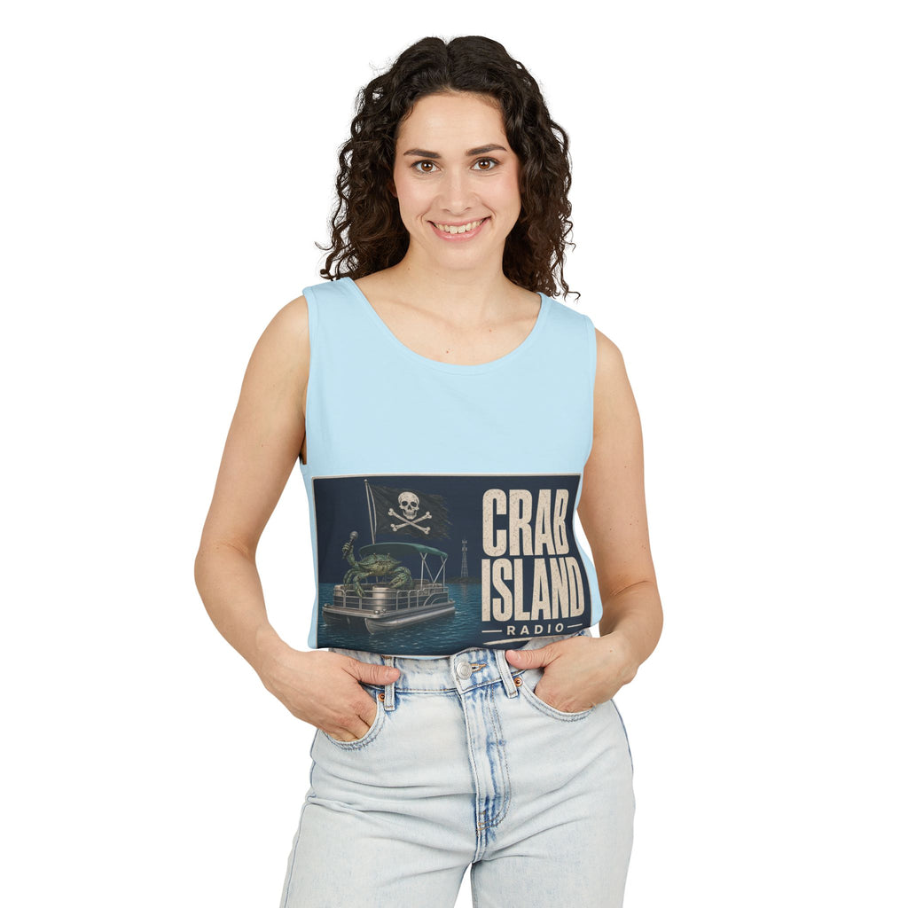 Crab Island Radio Men's Pirate Crab Tank Top - Chambray