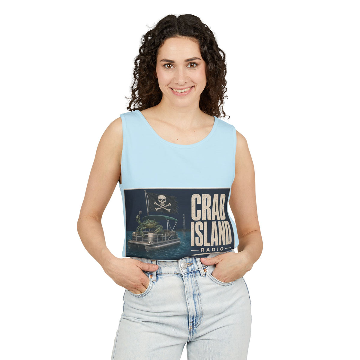 Crab Island Radio Men's Pirate Crab Tank Top - Chambray