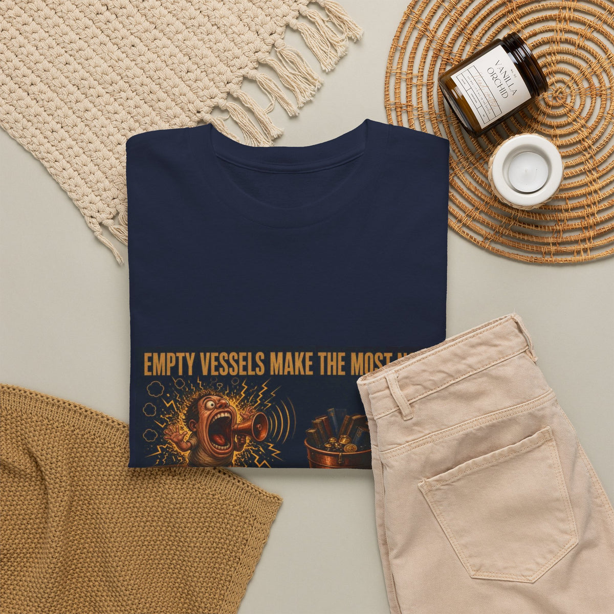Empty Vessels Make the Most Noise T-Shirt - Funny Old Proverb Poster Tee (Male)