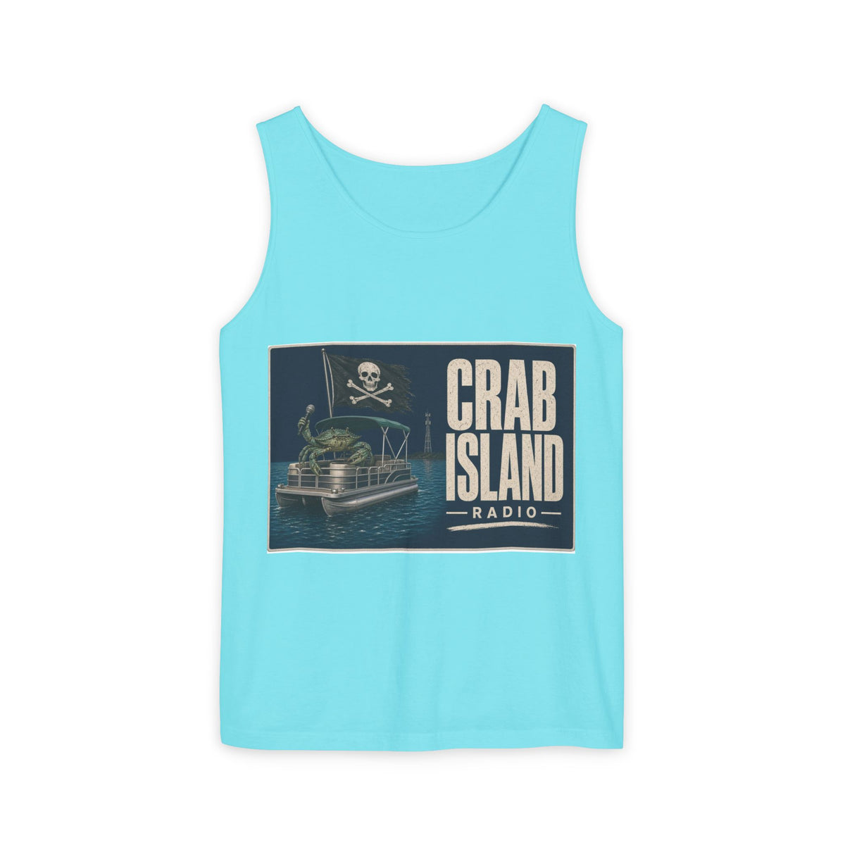 Crab Island Radio Men's Pirate Crab Tank Top - Lagoon Blue
