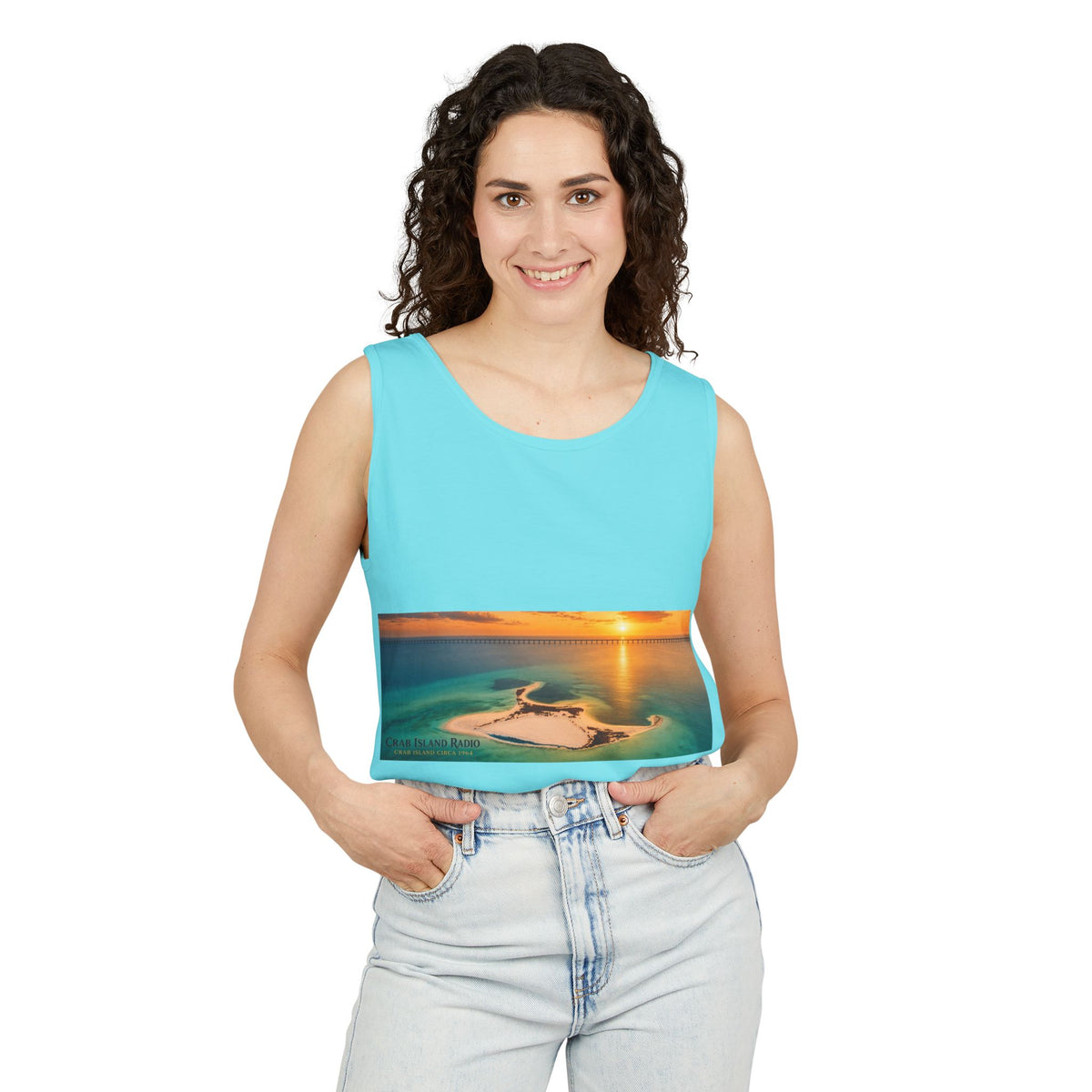 Crab Island Radio Men's Island Sunset Tank Top - Lagoon Blue