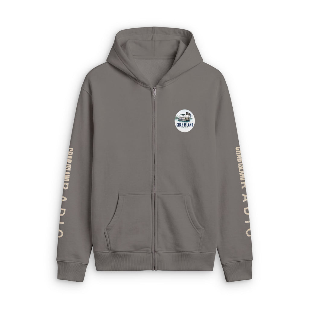 Unisex Relax Faded Zip Hood – Crab Island Radio (Words Sleeves)