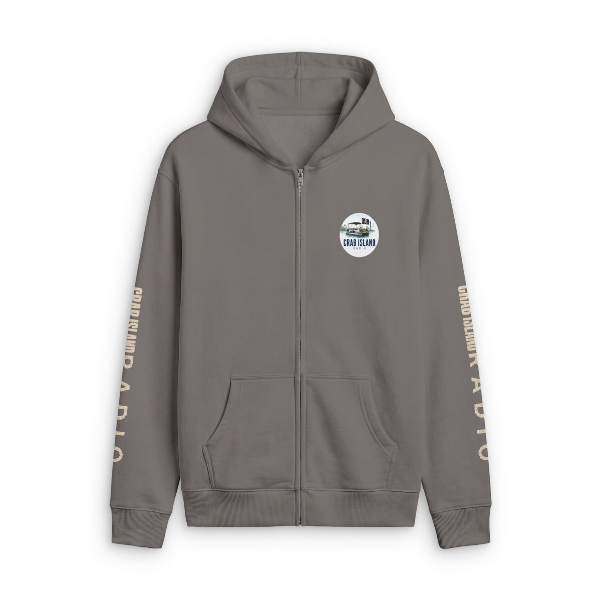 Unisex Relax Faded Zip Hood – Crab Island Radio (Words Sleeves)