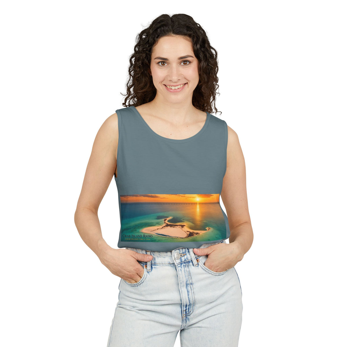 Crab Island Radio Men's Island Sunset Tank Top - Ice Blue