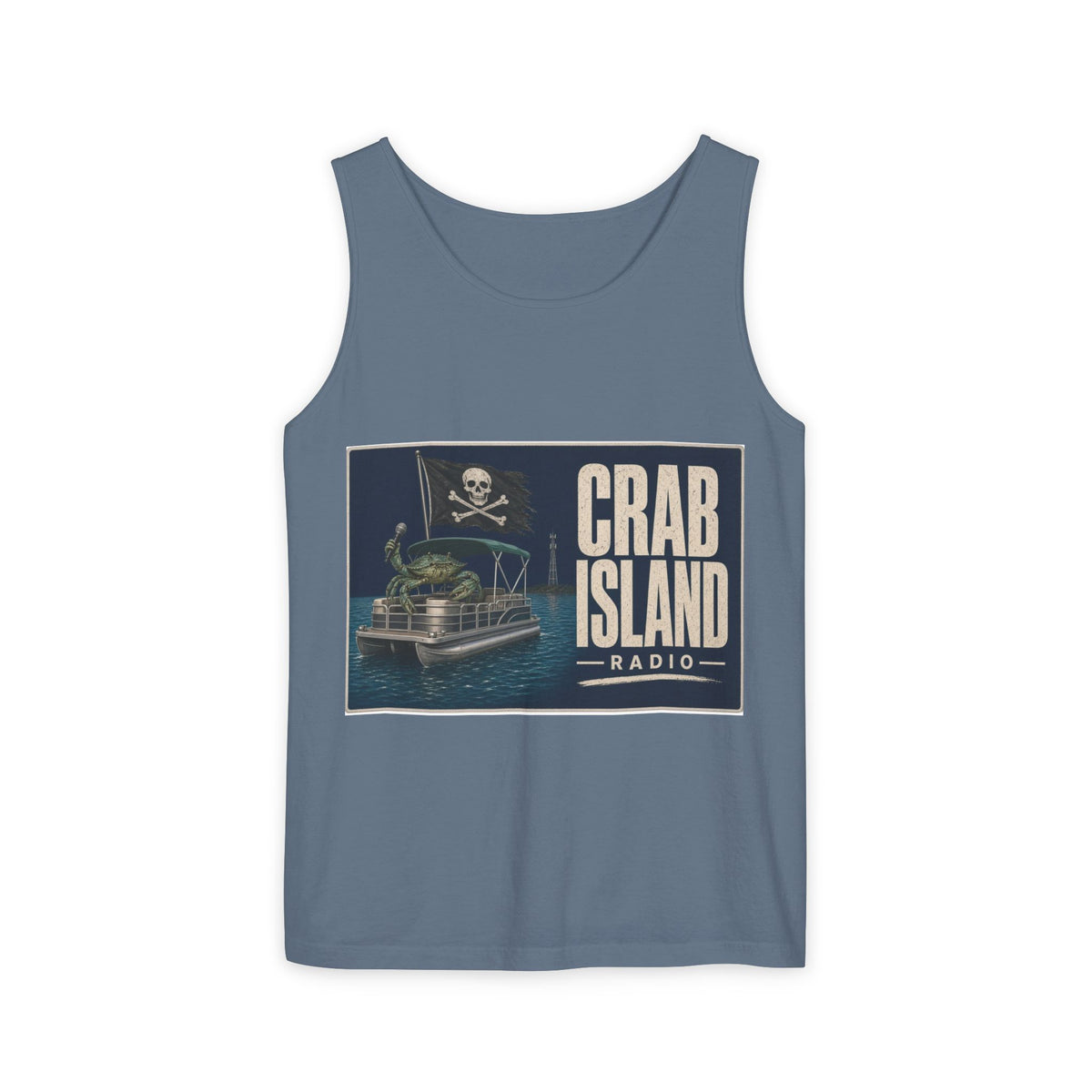 Crab Island Radio Men's Pirate Crab Tank Top - Blue Jean