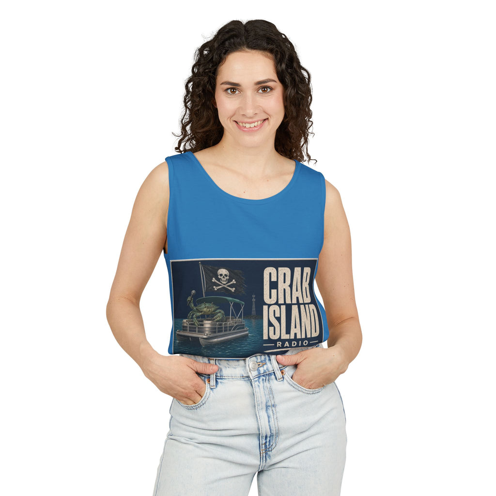 Crab Island Radio Men's Pirate Crab Tank Top - Royal Caribe