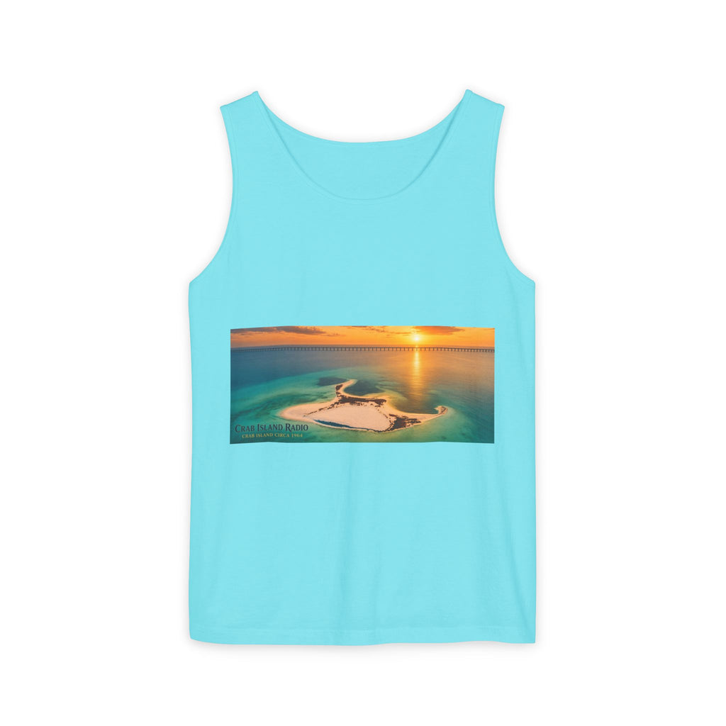 Crab Island Radio Men's Island Sunset Tank Top - Lagoon Blue