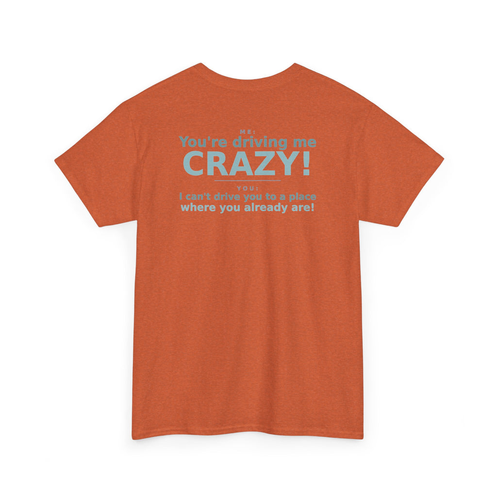You're Driving Me Crazy Funny T-Shirt - Couples Banter Tee (Colors A-C)