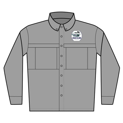Crab Island Radio Embroidered Fishing Shirt – Port Authority UV Daybreak Long Sleeve – Destin Florida