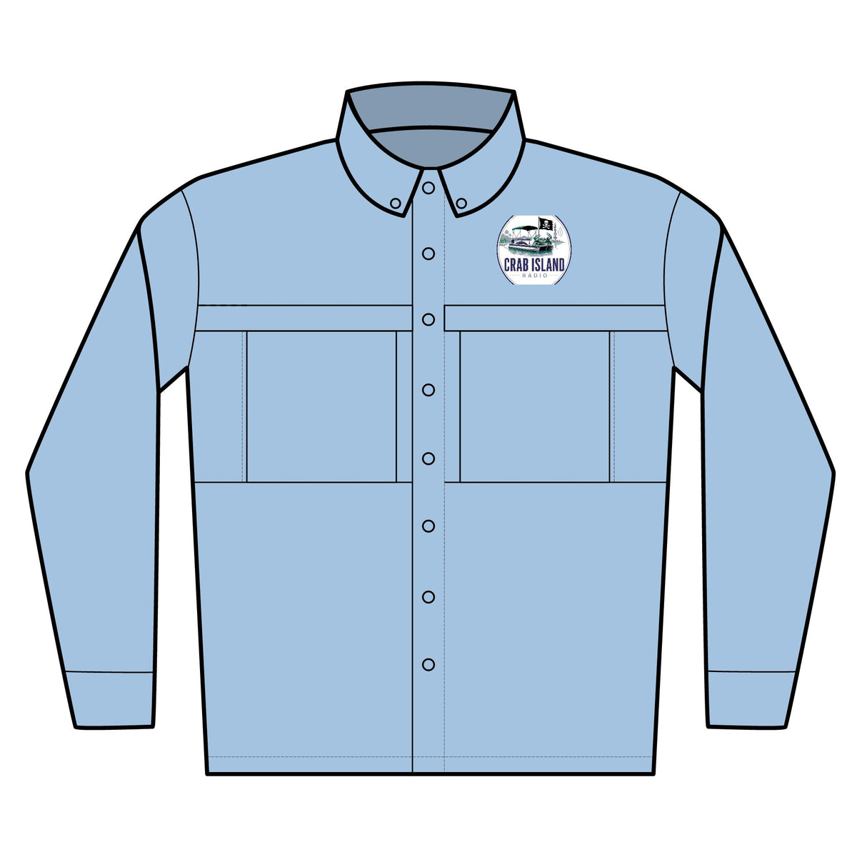 Crab Island Radio Embroidered Fishing Shirt – Port Authority UV Daybreak Long Sleeve – Destin Florida