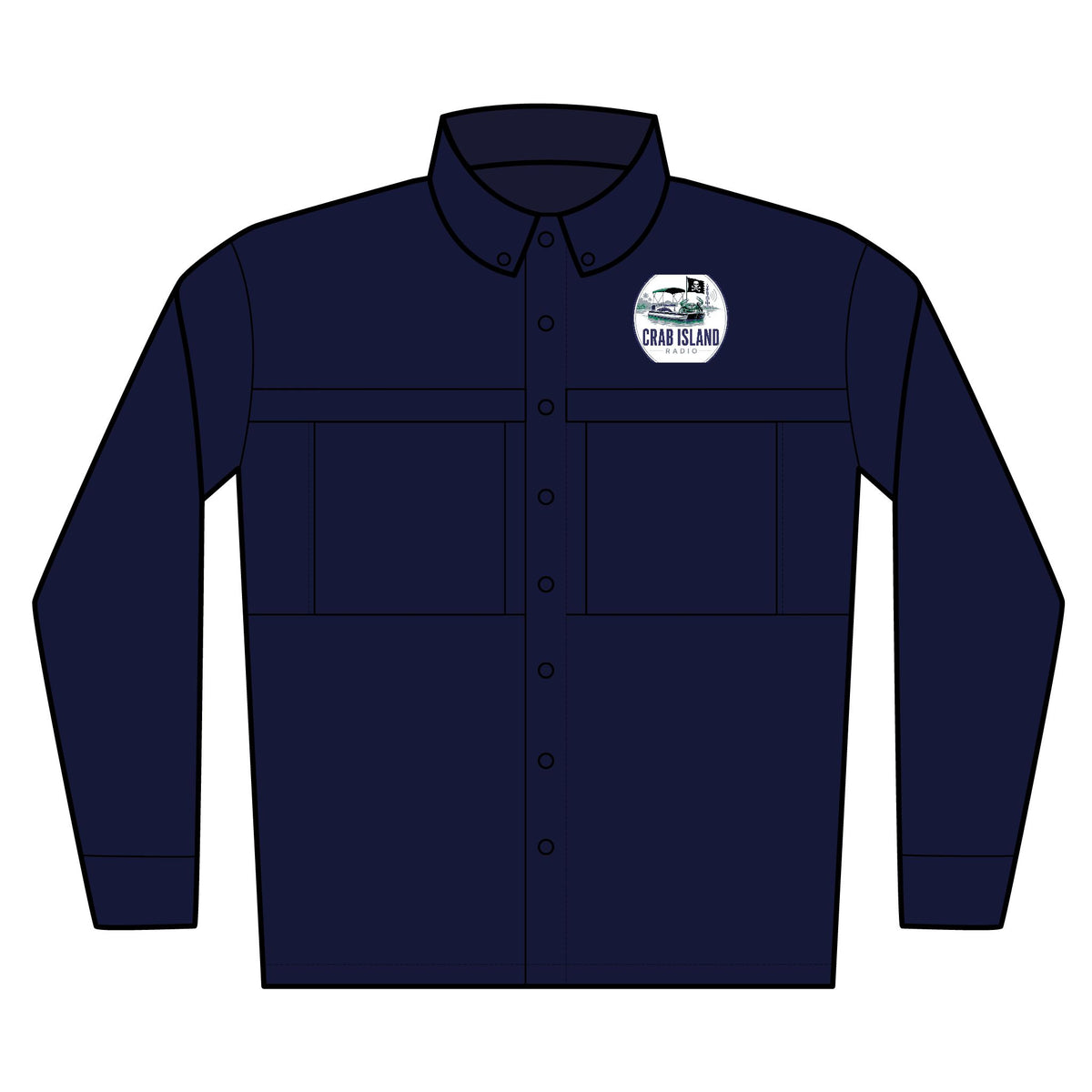 Crab Island Radio Embroidered Fishing Shirt – Port Authority UV Daybreak Long Sleeve – Destin Florida