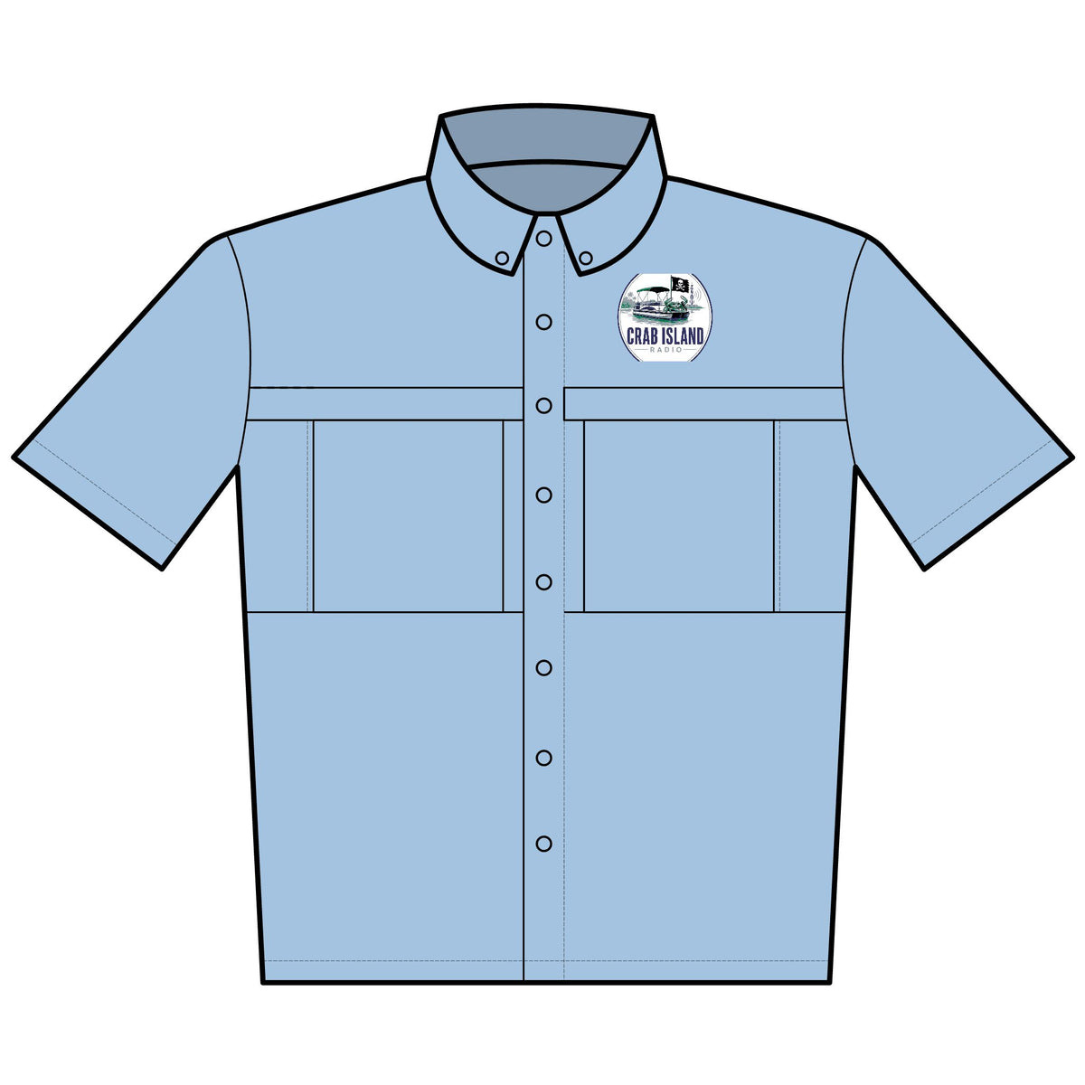Crab Island Radio Embroidered Fishing Shirt – Port Authority UV Daybreak Short Sleeve – Destin Florida