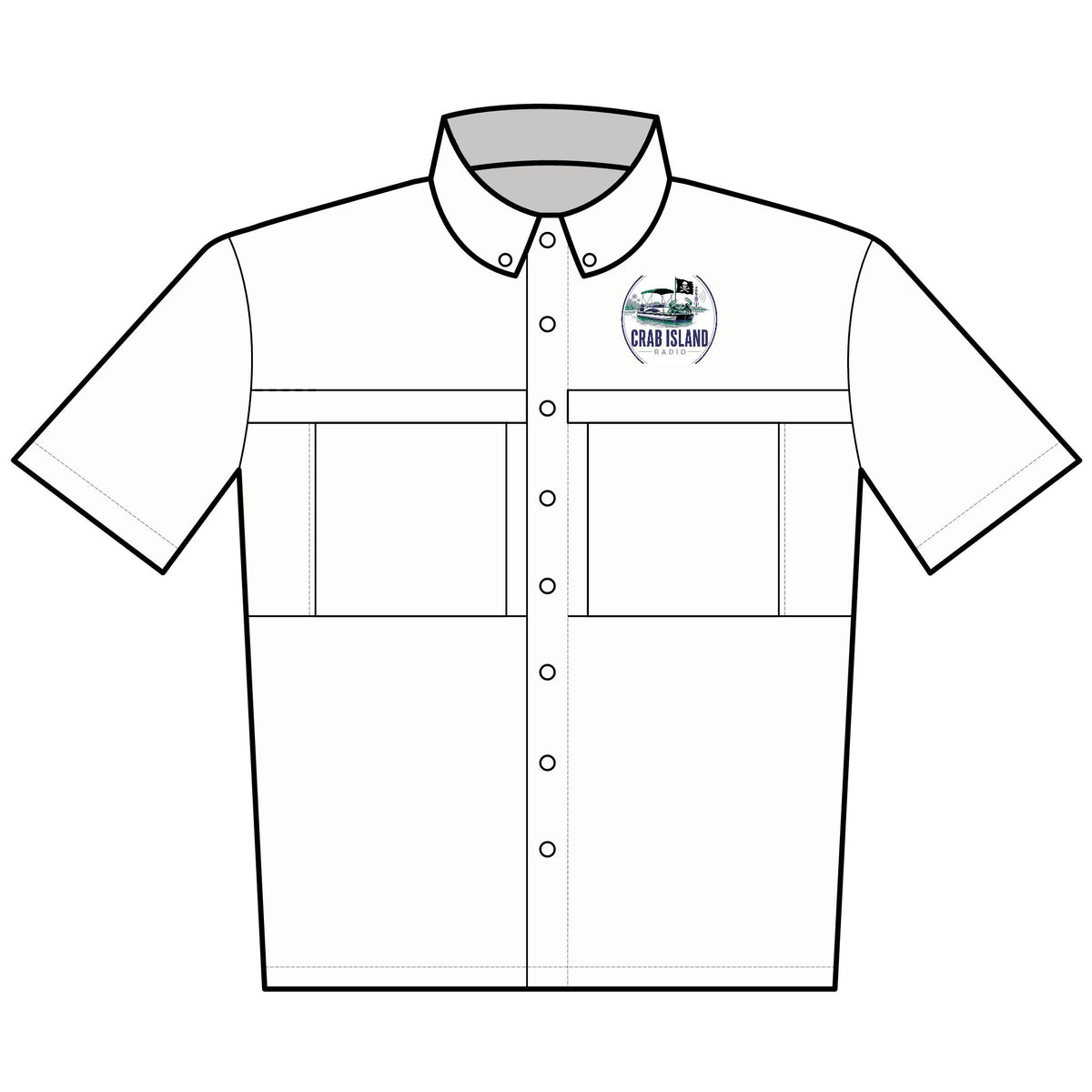 Crab Island Radio Embroidered Fishing Shirt – Port Authority UV Daybreak Short Sleeve – Destin Florida