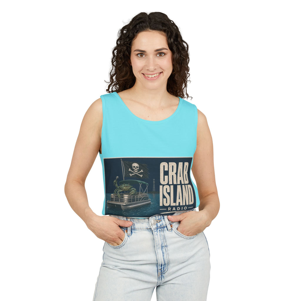 Crab Island Radio Men's Pirate Crab Tank Top - Lagoon Blue