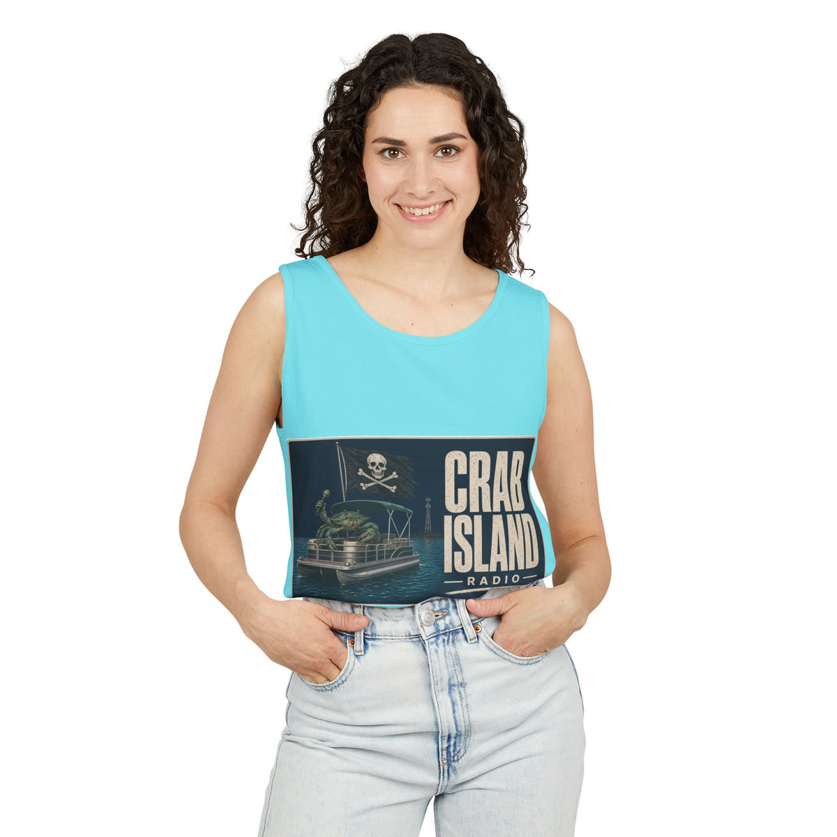 Crab Island Radio Men's Pirate Crab Tank Top - Lagoon Blue