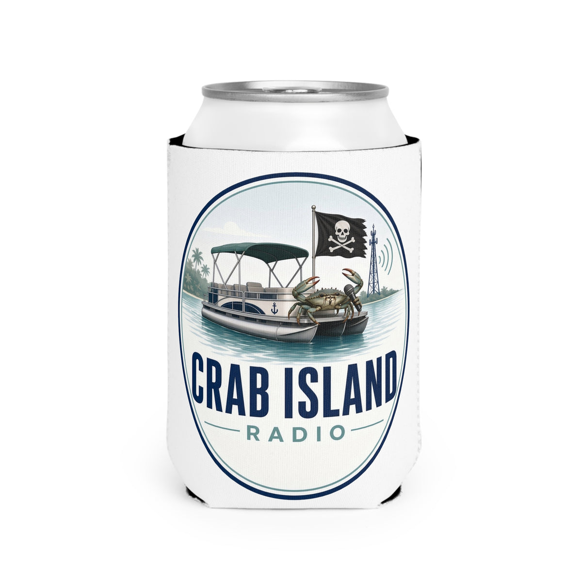 Crab Island Radio Badge Can Cooler
