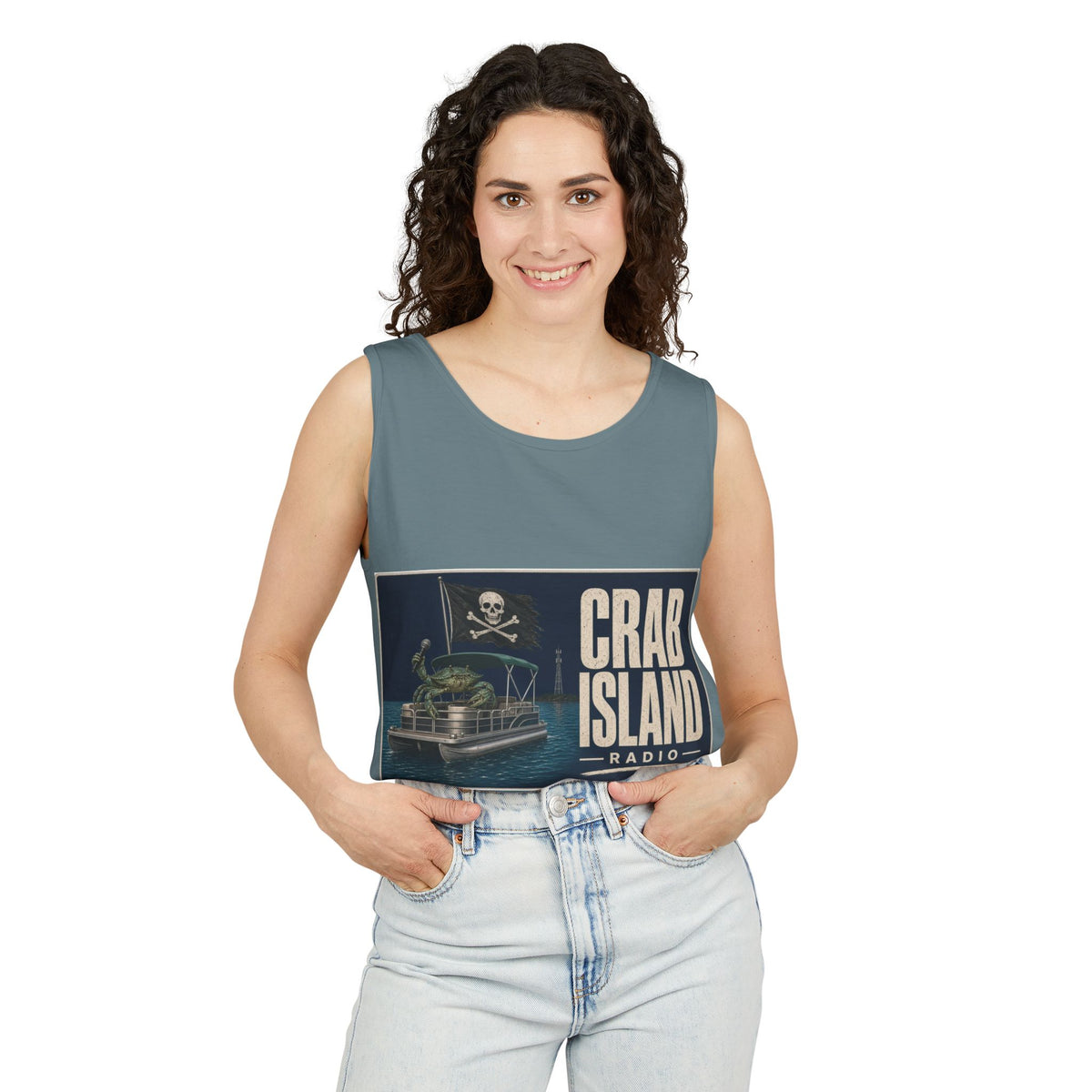 Crab Island Radio Men's Pirate Crab Tank Top - Ice Blue