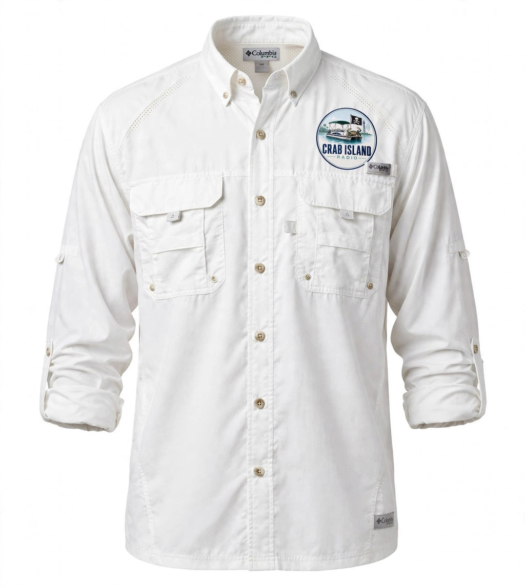 Crab Island Radio Embroidered Fishing Shirt – Port Authority UV Daybreak Short Sleeve – Destin Florida