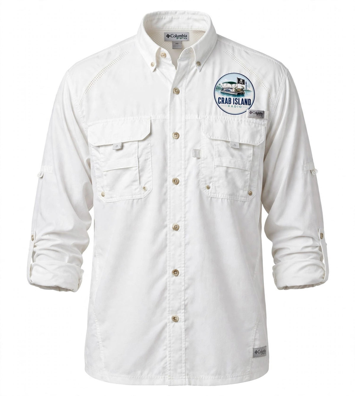 Crab Island Radio Embroidered PFG Fishing Shirt – Destin Florida